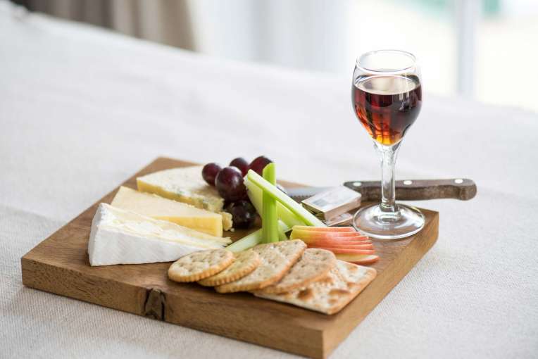 Devon Hotel Restaurant Dining Cheeseboard with Glass of Port